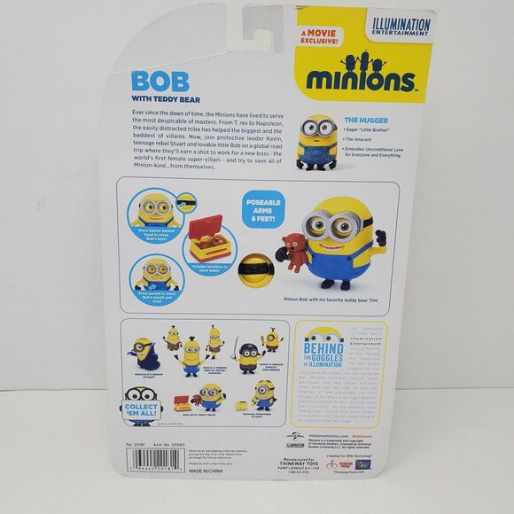 MINIONS DELUXE FIGURE MOVIE EXCLUSIVE BOB WITH TEDDY BEAR AND LUNCHBOX - Picture 3 of 6
